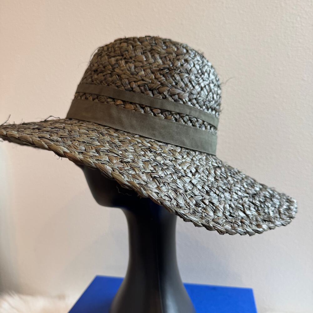 Olive Green Chunky Woven Boho Straw Wide Brim Sun Hat-Adjustable